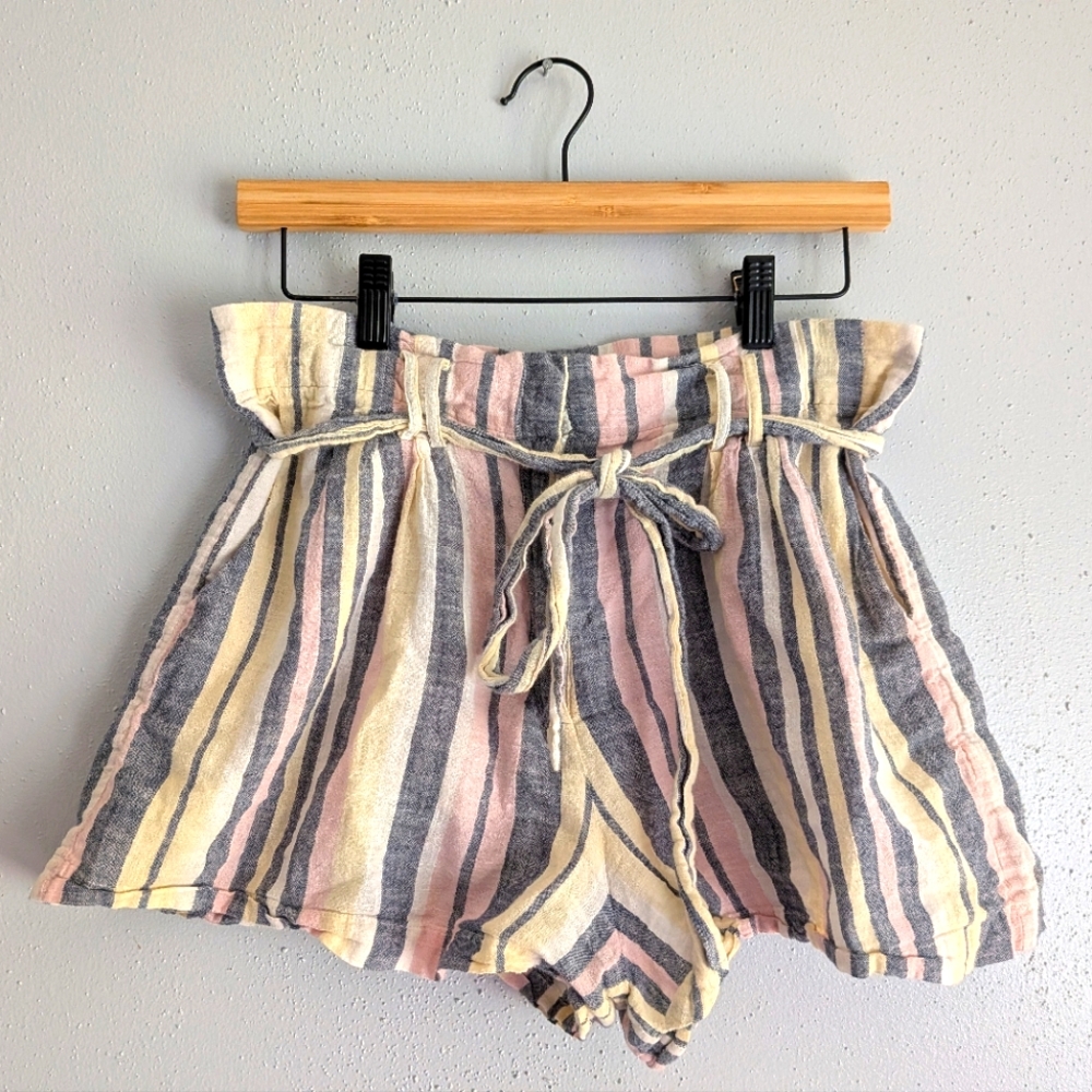 Anthropologie Altar'd State cotton stripe paper bag shorts